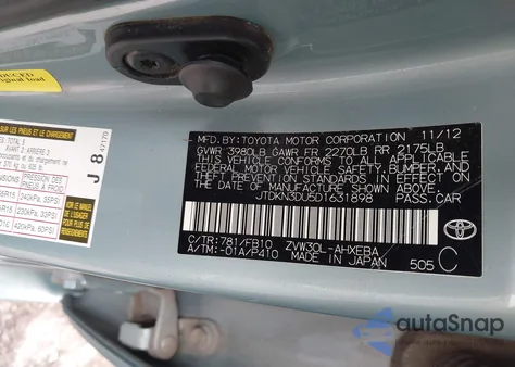 2013 Toyota Prius Two from USA, damaged, VIN JTDKN3DU5D1631898